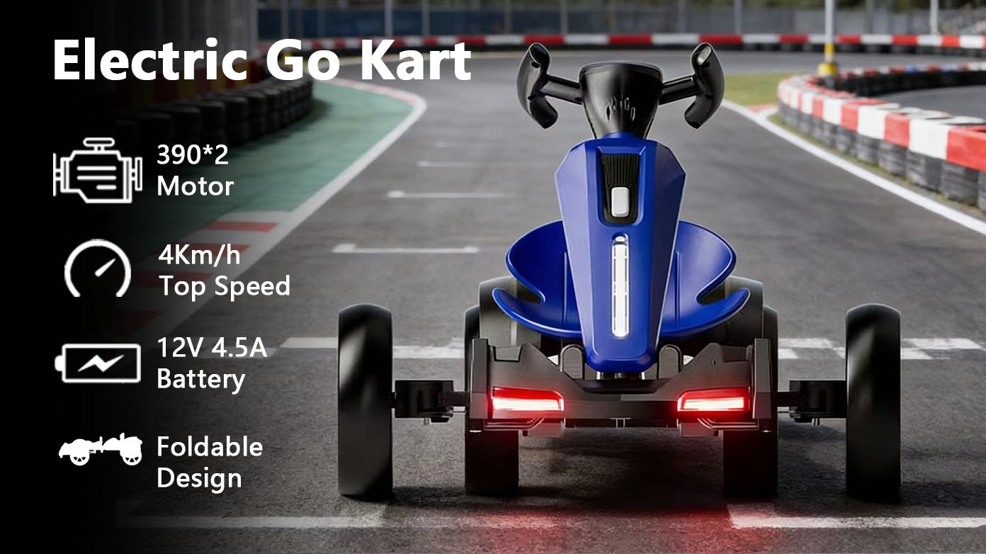 12V electric Kids Pedal Go Kart, Folder Go Kart, Outdoor Ride on Toy with Adjustable Seat, 4 Non-Slip EVA Wheels for Boys and Girls