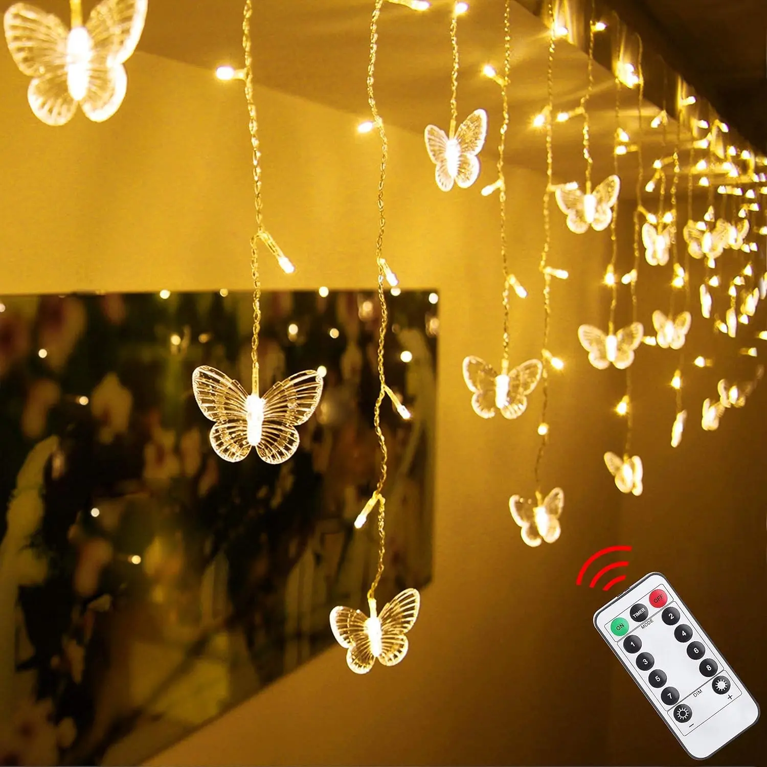 Butterfly Curtain Lights, 4.9ft 48 LED USB Fairy String Lights with 10 Butterflies, 8 Flashing Modes, Timer, Remote for Bedroom Wall Ceiling Party Wedding ChristmasGift
