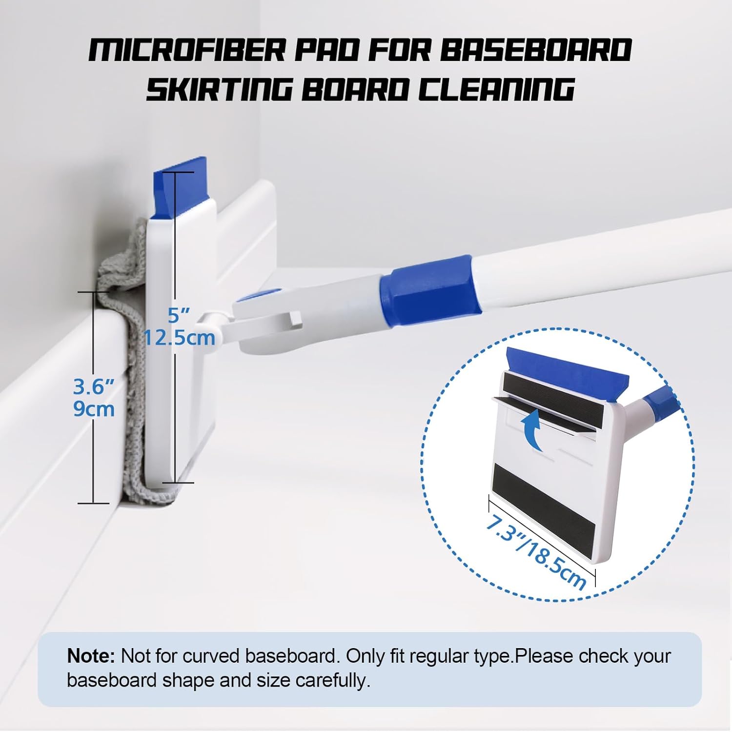 Baseboard Cleaner Tool with Handle, Wall Floor Mop with Extendable Long Handle Duster for Cleaning Window, Floor, Skirting Board, Ceiling, Shower, Tub Tile, Kitchen with 6  Pads