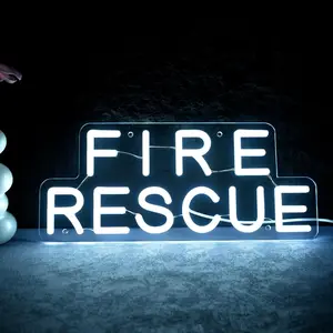Personalized Firefighter Neon Light, Emergency Rescue LED Sign for Wall Decoration, Firefighter Gift, Father's Day Present