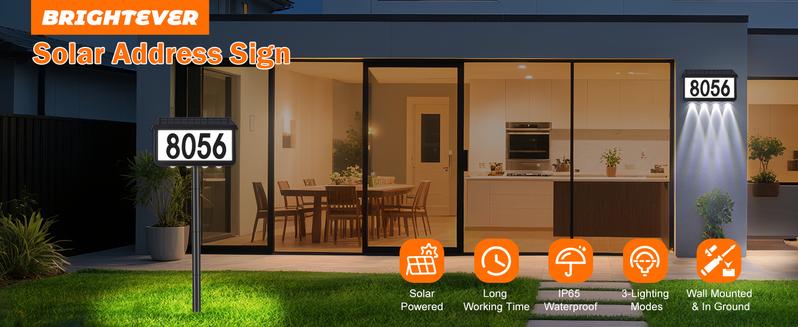 2-Packs / 1 Pack Solar Address Signs, House Number for Outside Waterproof, 3-Color LED Illuminated Address Plaques with Stake, Wall Mounted Solar Powered Light Up Address Numbers for Houses