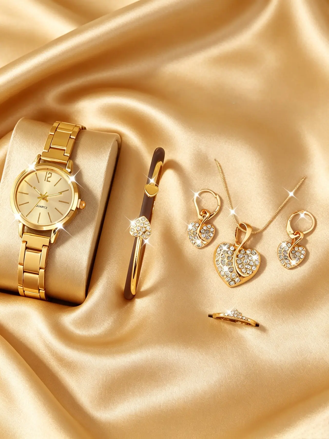 Women's Quartz Watch Set with Necklace Earrings Bracelet Ring, Casual Style, Perfect Gift for Her, All Seasons Wear