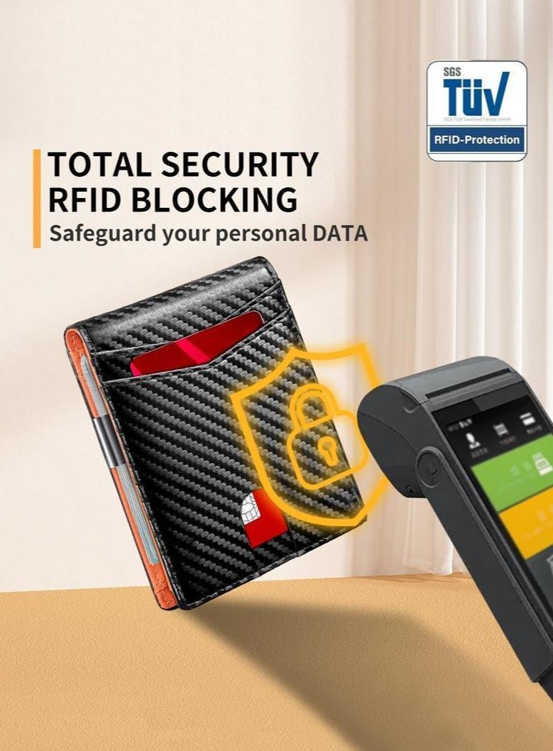 2026 New Slim Minimalist Carbon Fiber Men's Wallet - RFID Blocking Protection Bifold | Durable Money Clip & Multiple Card Slots | Everyday Essential