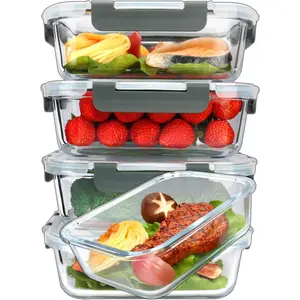 5-Packs, 36 Oz Glass Meal Prep Containers with Snap Locking Lids Glass Food Containers,Airtight Lunch Container,Microwave, Oven, Freezer and Dishwasher (4.5 Cup)