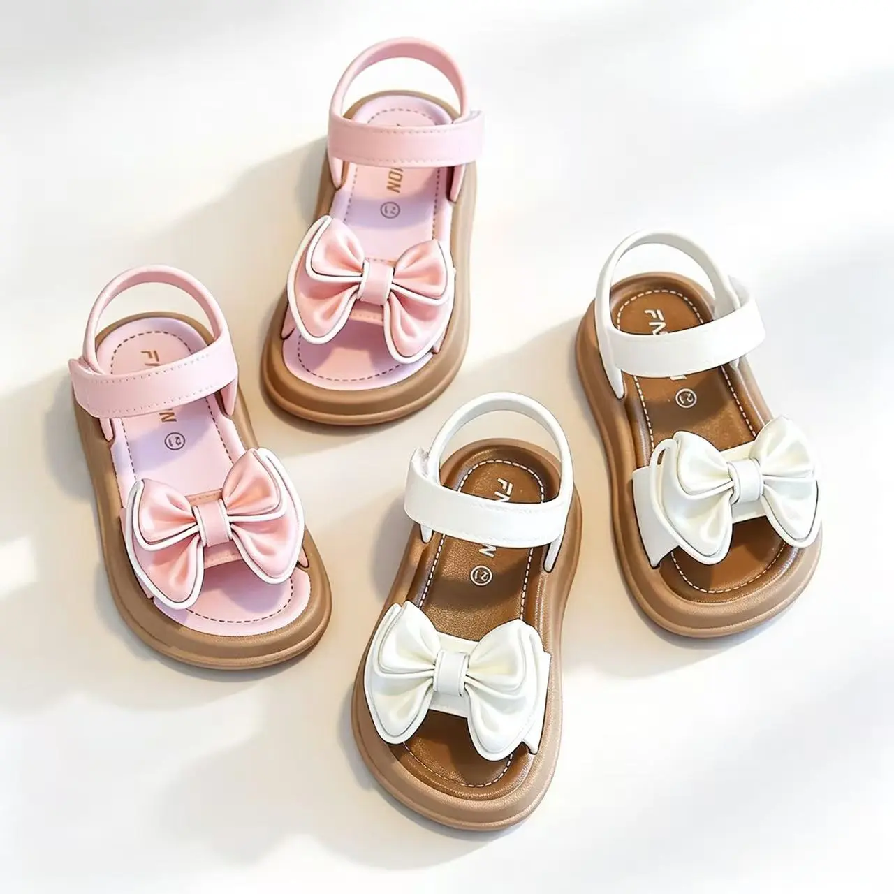 BabyKins Girls' Open-Toe Sandals - 2026 Summer Princess Look, Decorative Design, Soft PVC Non-Slip Synthetic Kids' Footwear