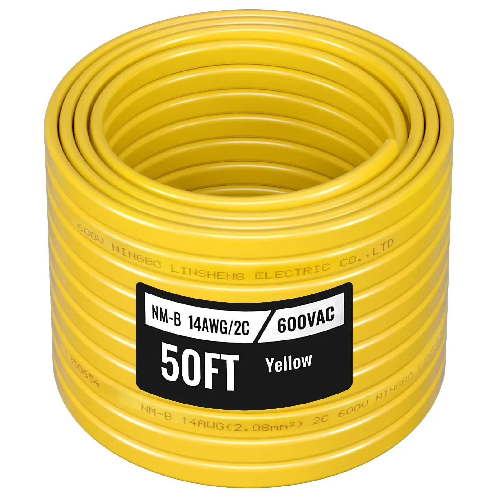 VEVOR 14AWG/2C NM-B Wire 50ft Non-Metallic PVC Sheathed NM-B Cable, High-Purity Copper Core Flame Retardant Power Wiring with Ground, Flexible and Easy to Install, Prolongs Service Life, for Residential Indoor Outlets Switches
