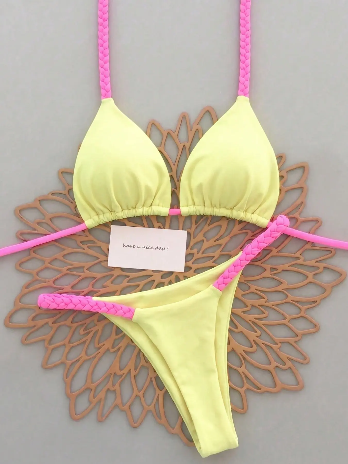 2026 New Fashion Bikini Set for Women, Sexy Brazilian Style Swimsuit, Plain Color Thong Bottoms, Summer Beachwear