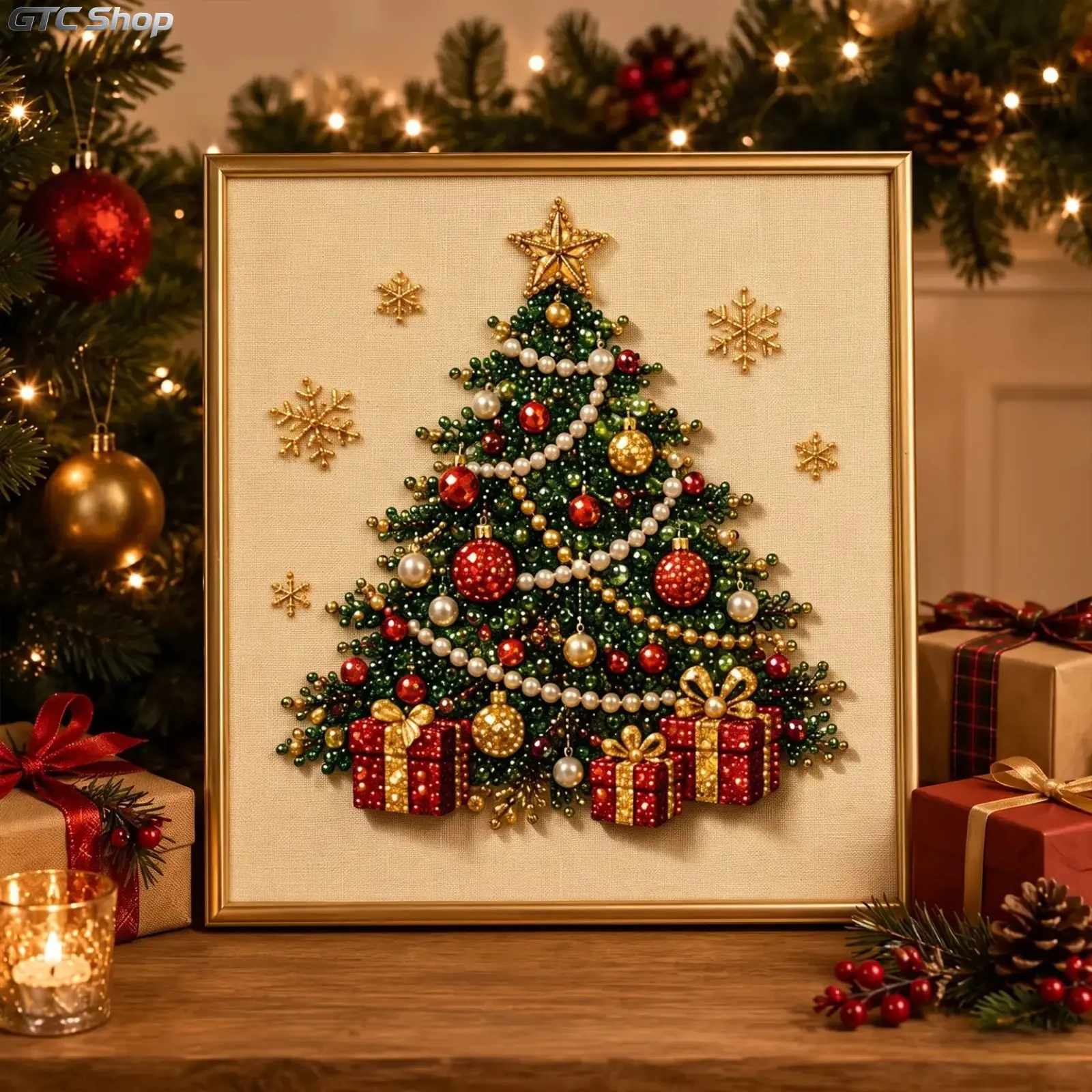 10"x10" Christmas Themed Pearl Art DIY Kit, Warm And Cute 3D Diamond Painting Craft, DIY Home Decor Wall Art, DIY Seasonal Party Gift For Beginners