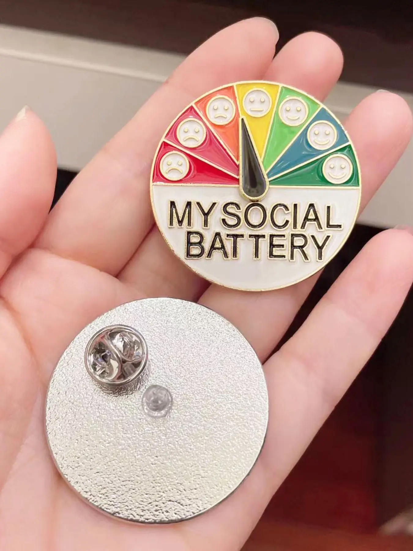 Social Energy Pin for Emotion Management, Sliding Rotating Expression Badge for Bags, Perfect Birthday and Queue Gift