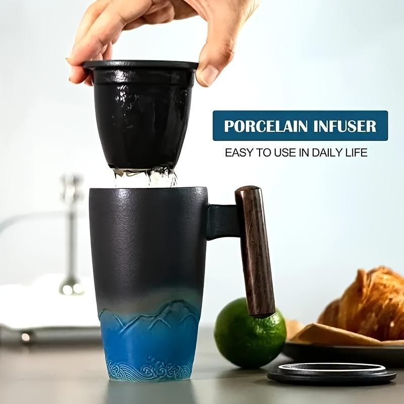 Ceramic Tea Cup Set, 1 Count Handmade Ceramic Coffee Cup with Filter, Creative Retro Cup, Traditional Tea Cup, Drinking Tea Cup, Drinkware for Home Office