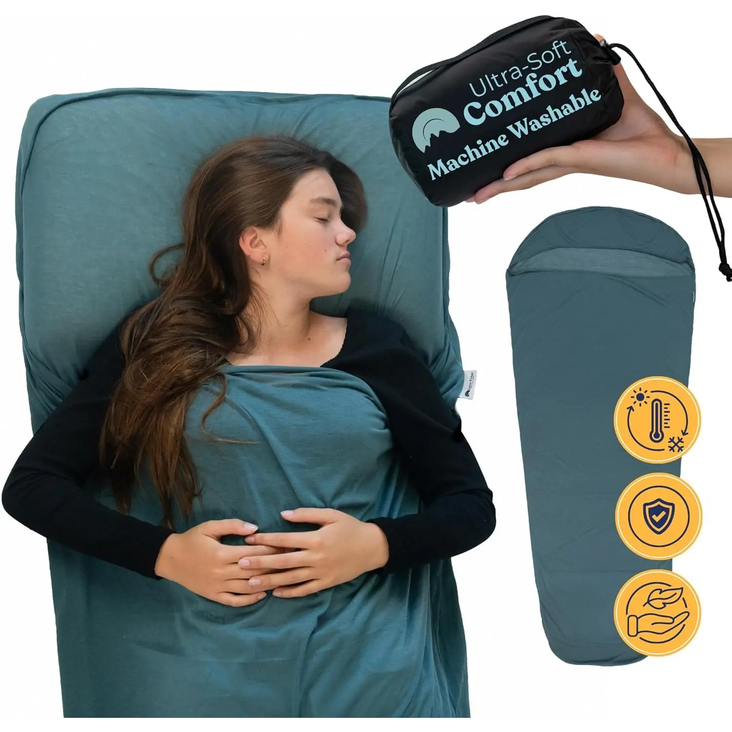 Sleeping Bag Liner  Hot or Cold Weather Camping, Ultra-Soft, Washable 86x35" , Lightweight & Anti-Static Polyester Knit, Sleep Sack Adult Travel Sheets, Summer Sleeping Bag liner Cotton Feel