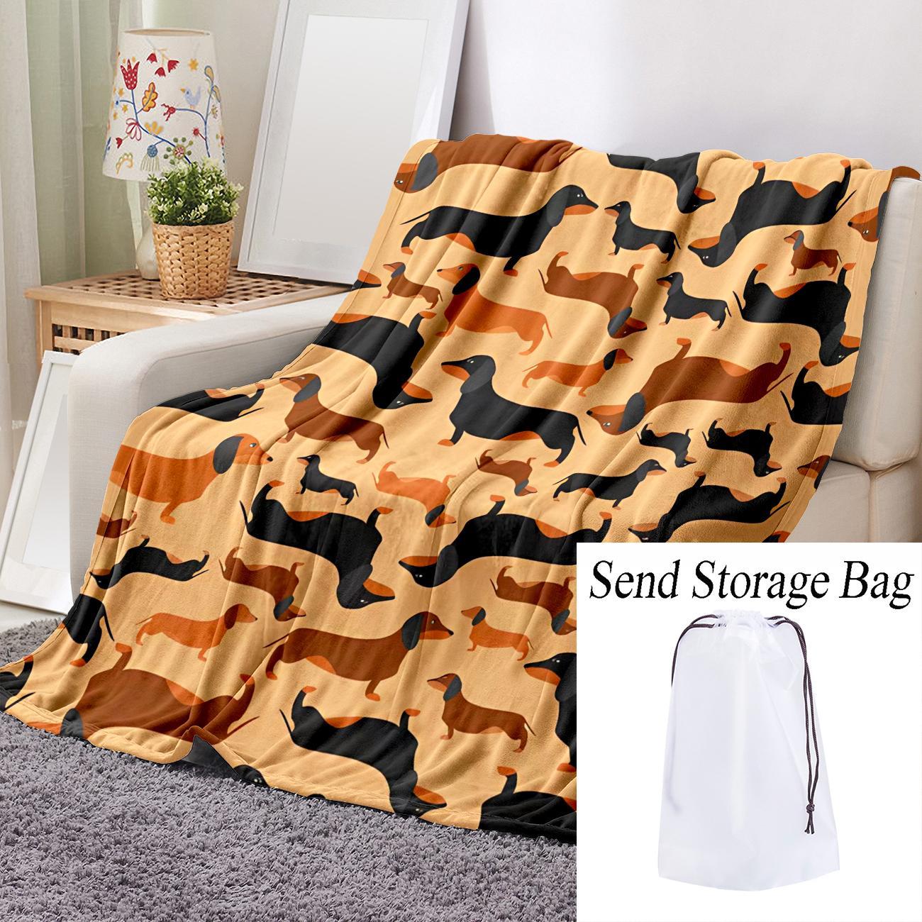 Puppy Pattern Flannel Blanket, 1 Count Soft Throw Blanket with Storage Bag, Napping Blanket for Sofa, Bed, Couch, Travel, Camping, Office