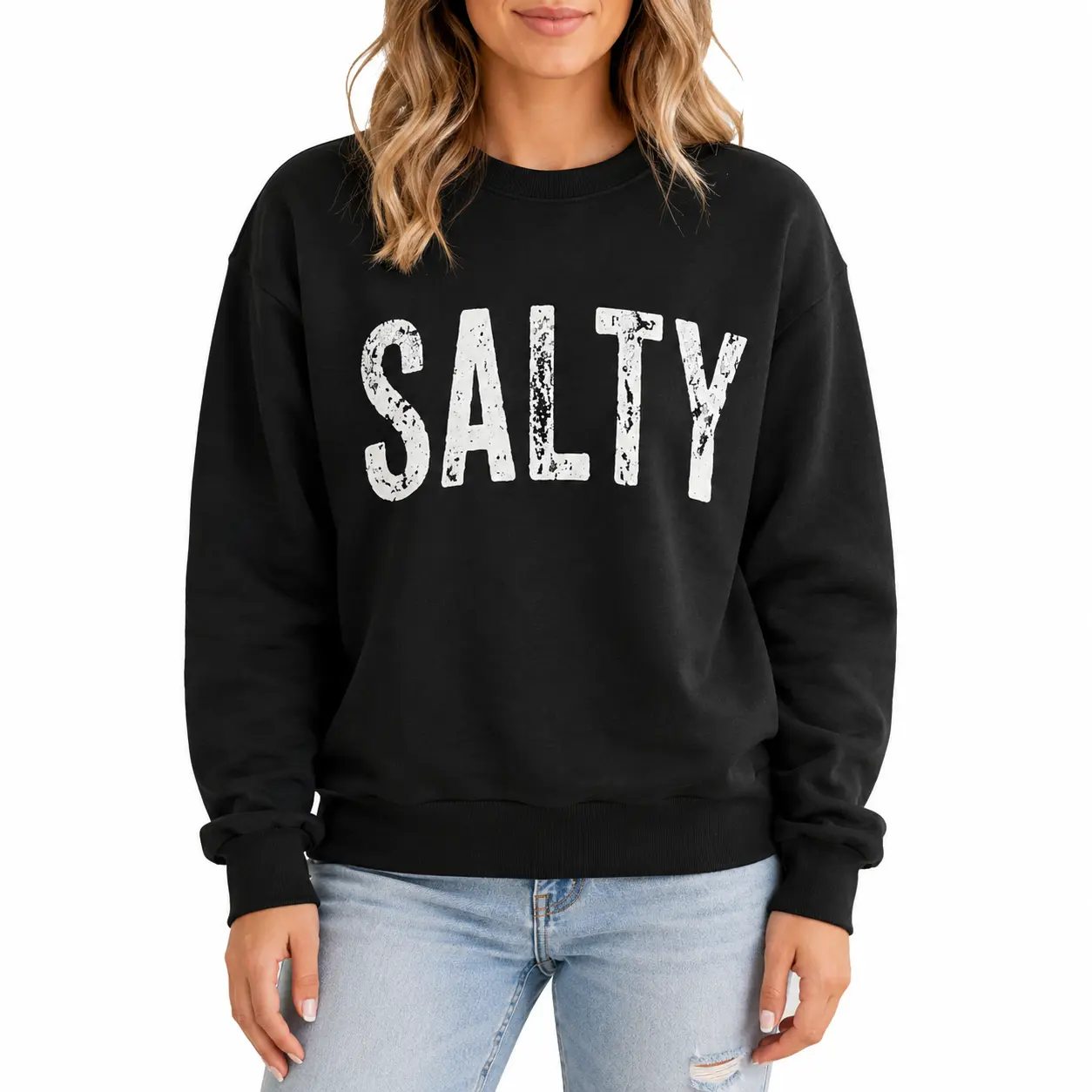Salty Retro Summer Beach Crewneck Sweatshirt, Aesthetic Coastal Vacation Pullover, Cozy Women Favorite Graphic Sweater, Crewneck Top