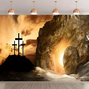 Holy Light Resurrection Jesus Backdrop Easter Backdrop Tapestry Wall Hanging Photography Background Polyester Fiber Church Decor Indoor Outdoor Studio Religious Event Banner Scene Prop
