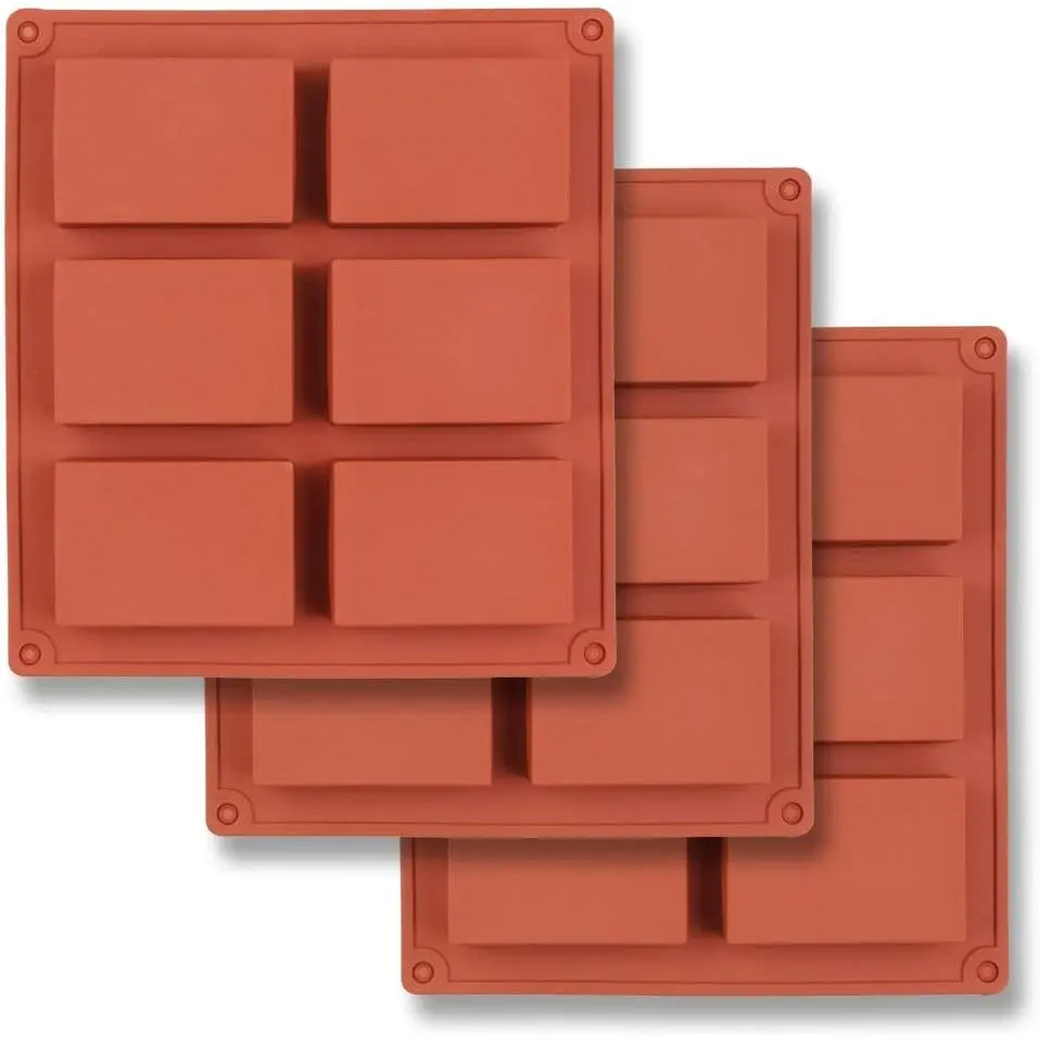 6-Cavity Rectangle  Mold, 3 Packs Rectangle Molds for Making Soap Bar, , , Soap Candles and Jelly-Brown
