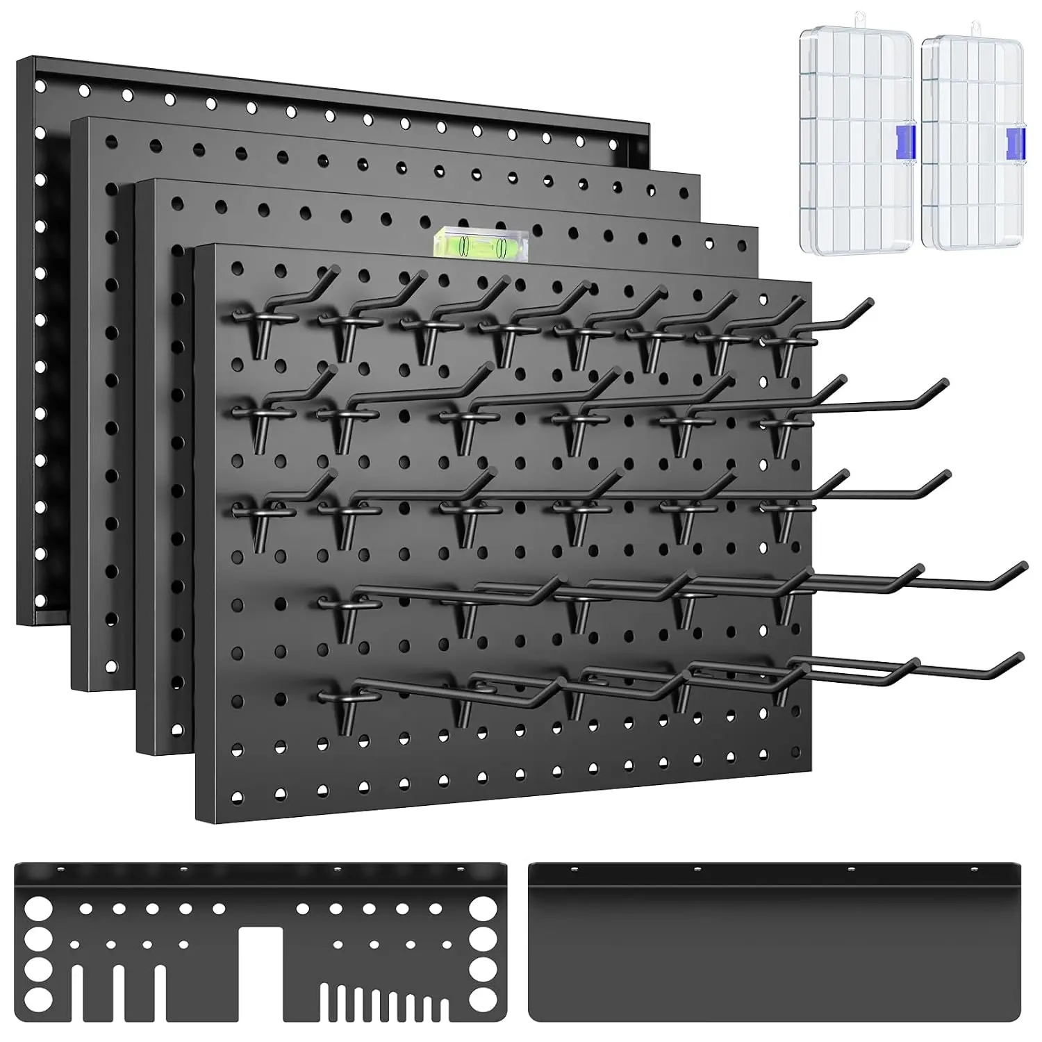 Heavy Duty Metal Pegboard Wall Organizer with 30 Hooks, Shelf and Tool Rack | Extra thick rustproof metal with 2 storage boxes, drywall anchors and screws for garage, workshop, gym and tool storage
