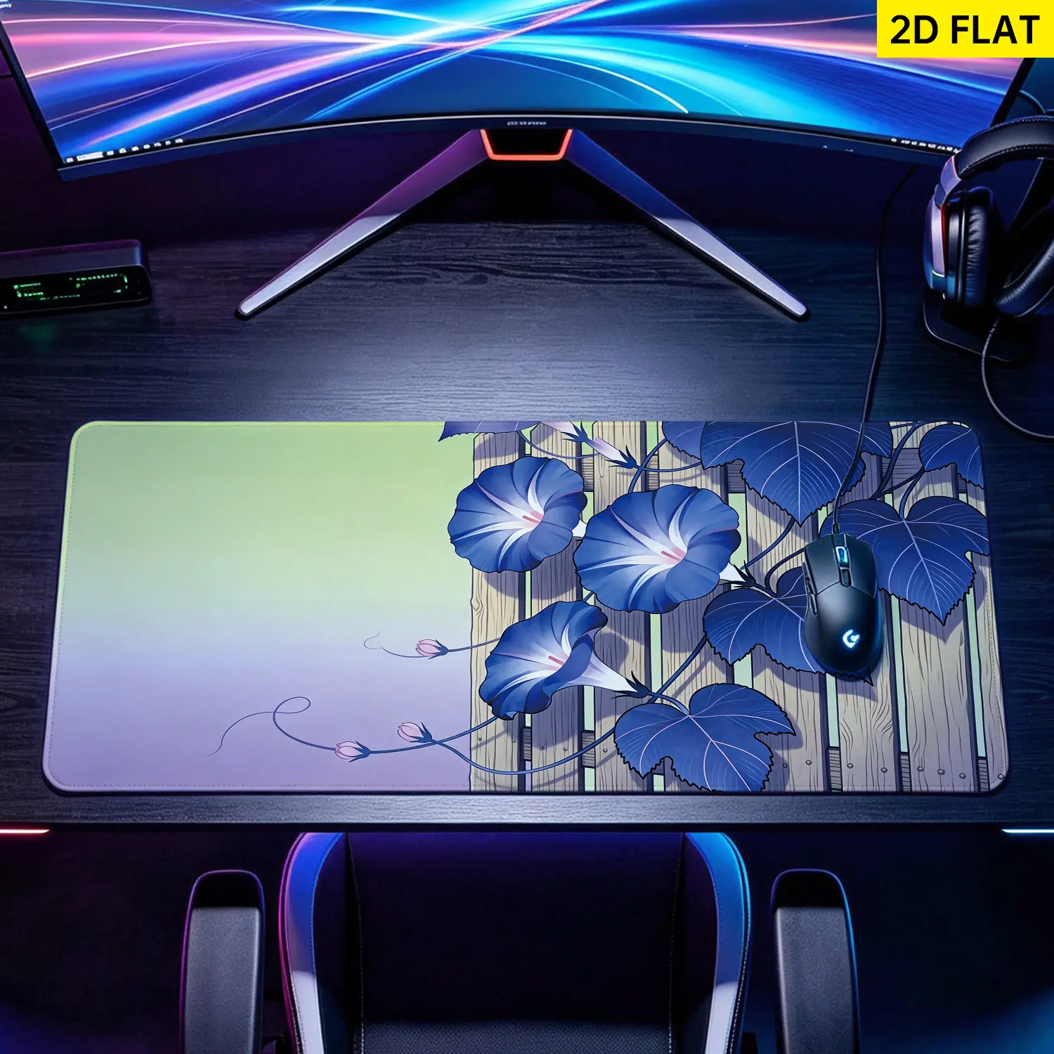 Extra Large Blue Morning Glory Flower Vine Mouse Pad, Non-Slip Rubber Base, Multi-Size Pads, Precision Control, Lock Edge, Washable, Desktop Protection & Decoration, Premium Multipurpose for Home & Office