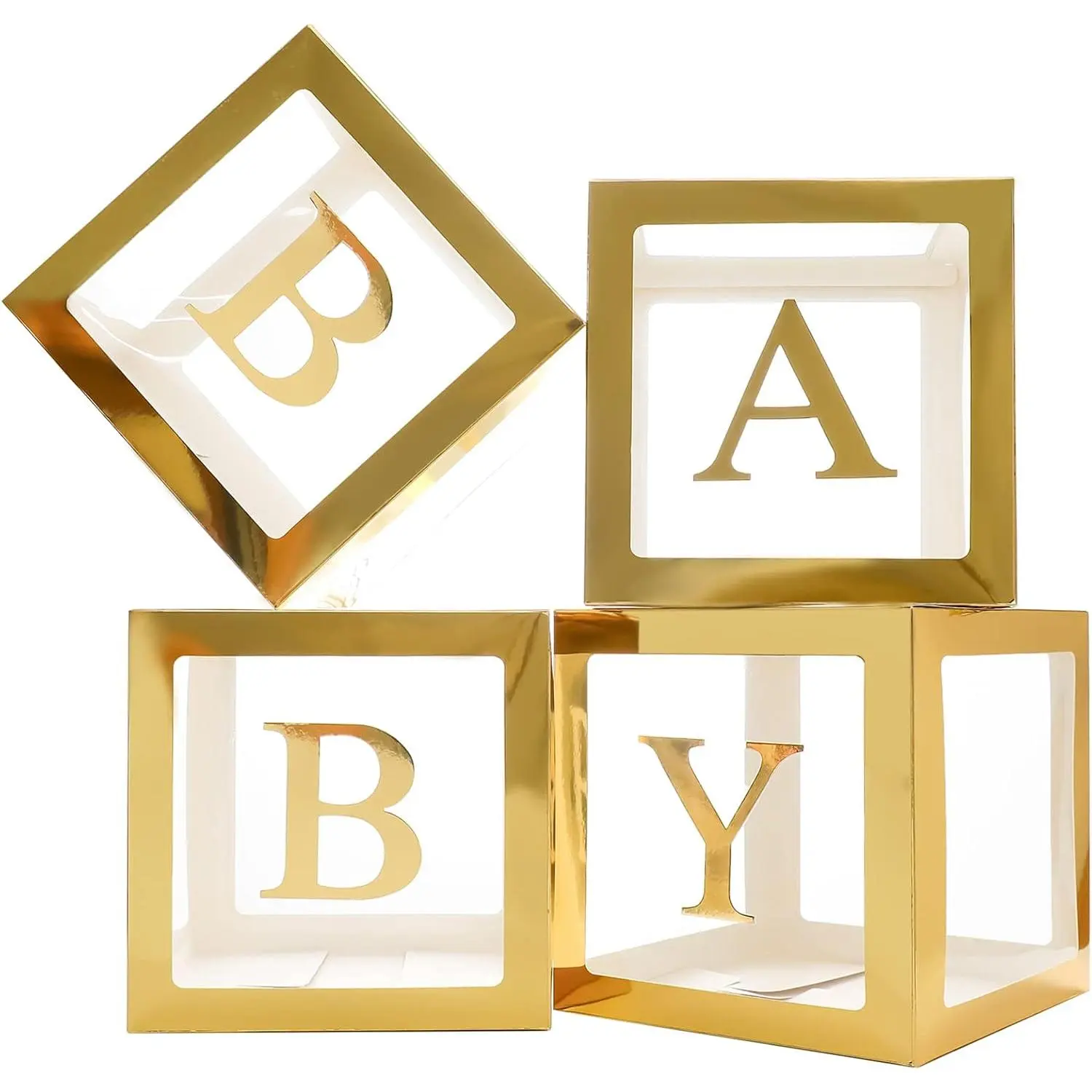 Boxes with Letters for  Shower,  Shower Decorations for Boys or Girls, Transparent Balloon Boxes Clear Blocks for Birthday Party, Bridal Shower,
