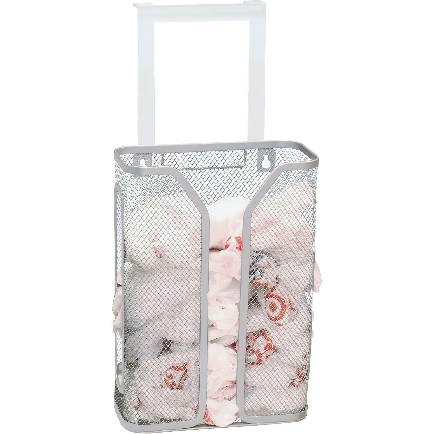 Over The Cabinet Door Grocery Bag Holder, Silver
