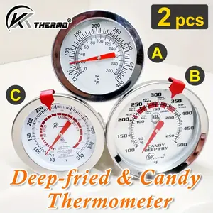 2-Pack NSF Certified Deep Fry Thermometer, Stainless Steel Clip-On Candy Oil Thermostat, High Precision Analog, 304 Stainless Steel