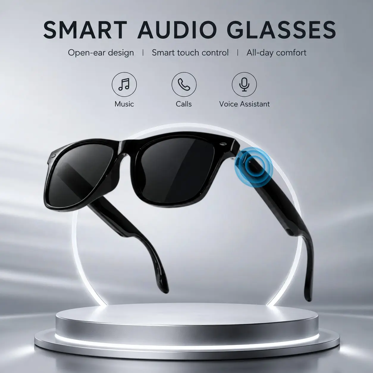 Smart Bluetooth Glasses for Men Women, Open-Ear Audio Glasses with Touch Control, Hands-Free Calling, Wireless Music, Voice Assistant, Sunglasses or Blue Light Lens Options, Multifunctional Smart Glasses
