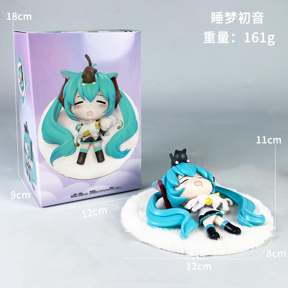 11CM Hatsune Miku Sleeping Anime Action Figurines Doll Desktop Ornament Kawaii Chassis Decor Kawaii Statue Model Trendy Toy Gift
