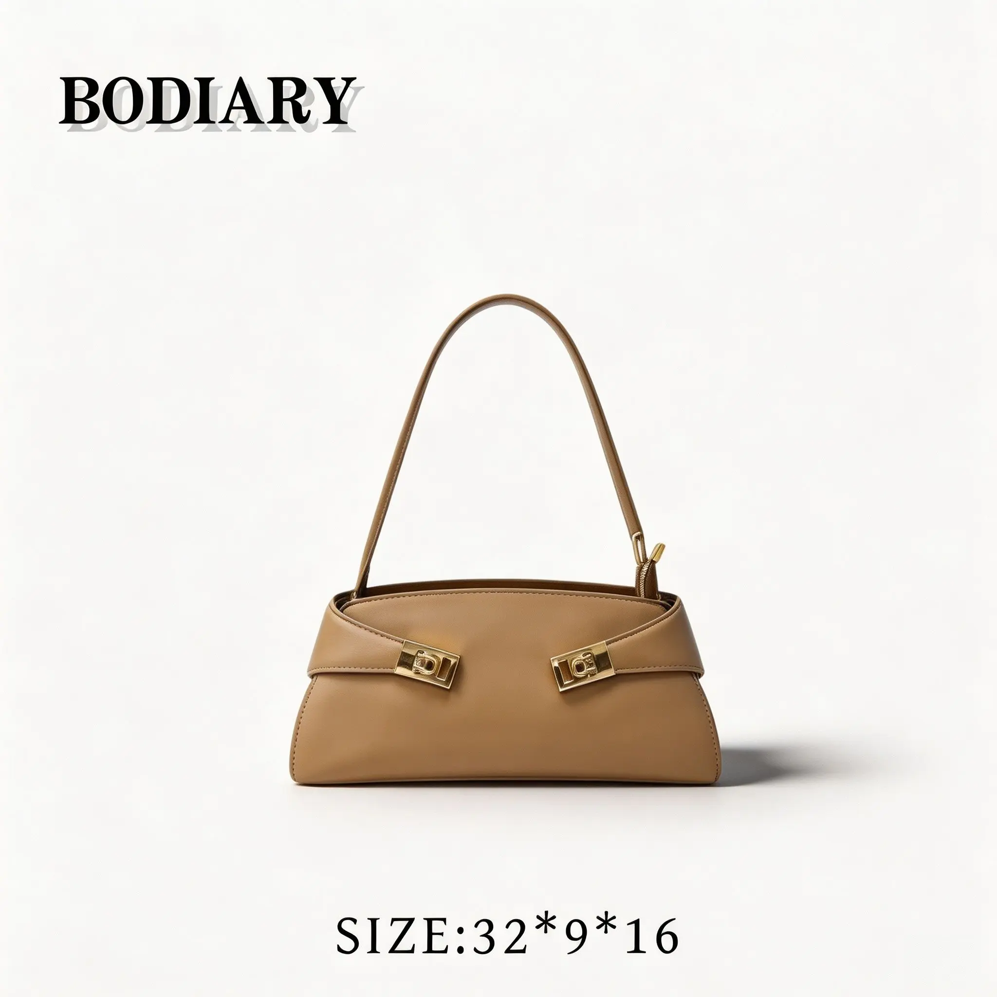 BODIARY 62036 Vintage Olive khaki Baguette Shoulder Bag Double Gold Lock Underarm Bag Elegant Women Handbag  Daily Commute Size 32*9*16 cm