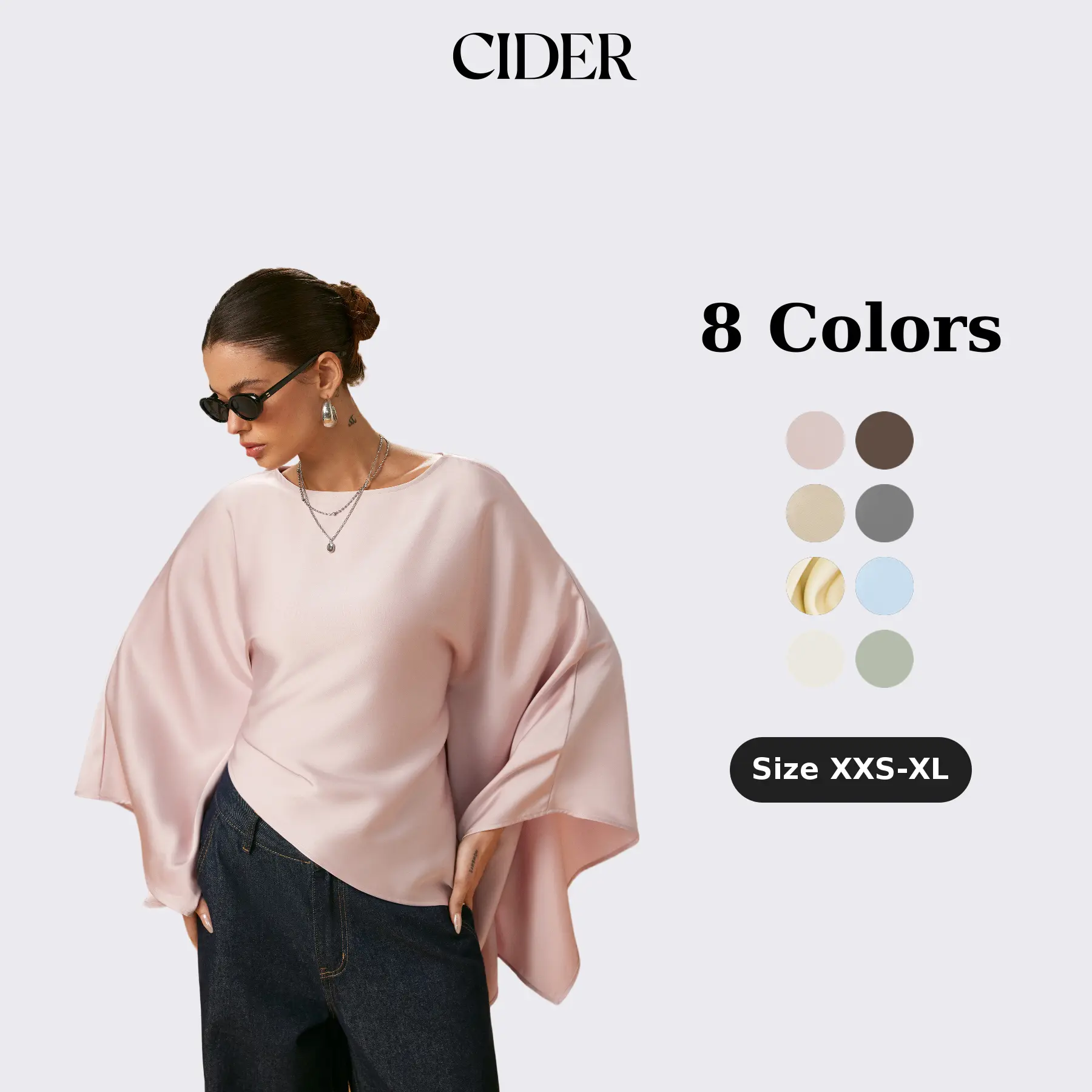 Cider Satin Boat Neck Bell Sleeve Asymmetrical Blouse SummerFinds