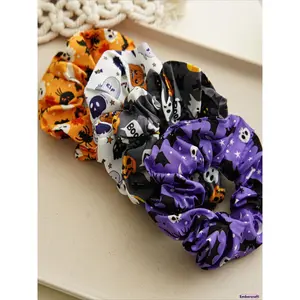 Viral Aesthetic Halloween Hair Scrunchies Set, 4PCS Cute Spooky Hair Ties for Women & Girls, Soft Stretch Elastic Ponytail Holders, Kawaii Goth Costume Hair Accessories for Halloween Party, Cosplay, Trick or Treat, Fall Everyday Wear