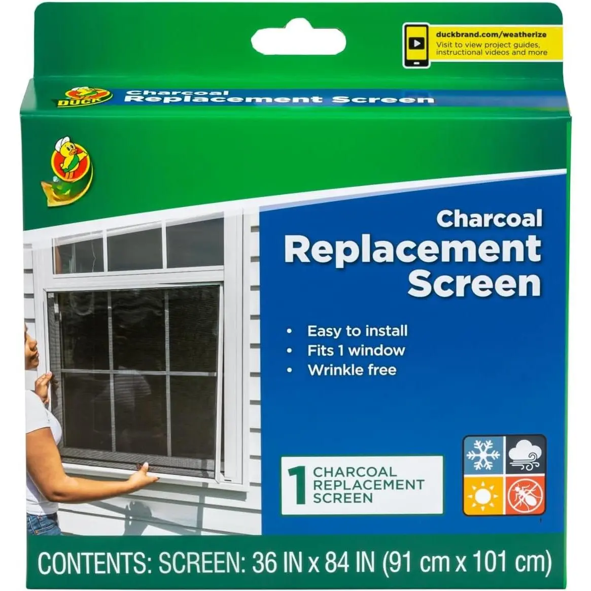 Window Screen , Heavy-Duty Fiberglass Mesh Screen, 36 in. x 84 in. Custom Fit DIY Window Screen Repair, Charcoal/Black