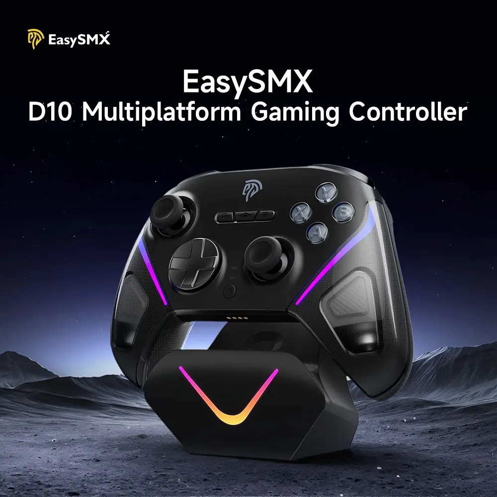 Easysmx Wireless Game Controller, D10 Tmr Anti-Drift Joystick, Dual Mode Trigger, 1000hz RGB Mechanical Bluetooth-compatible, PC/switch/iOS/android Compatible