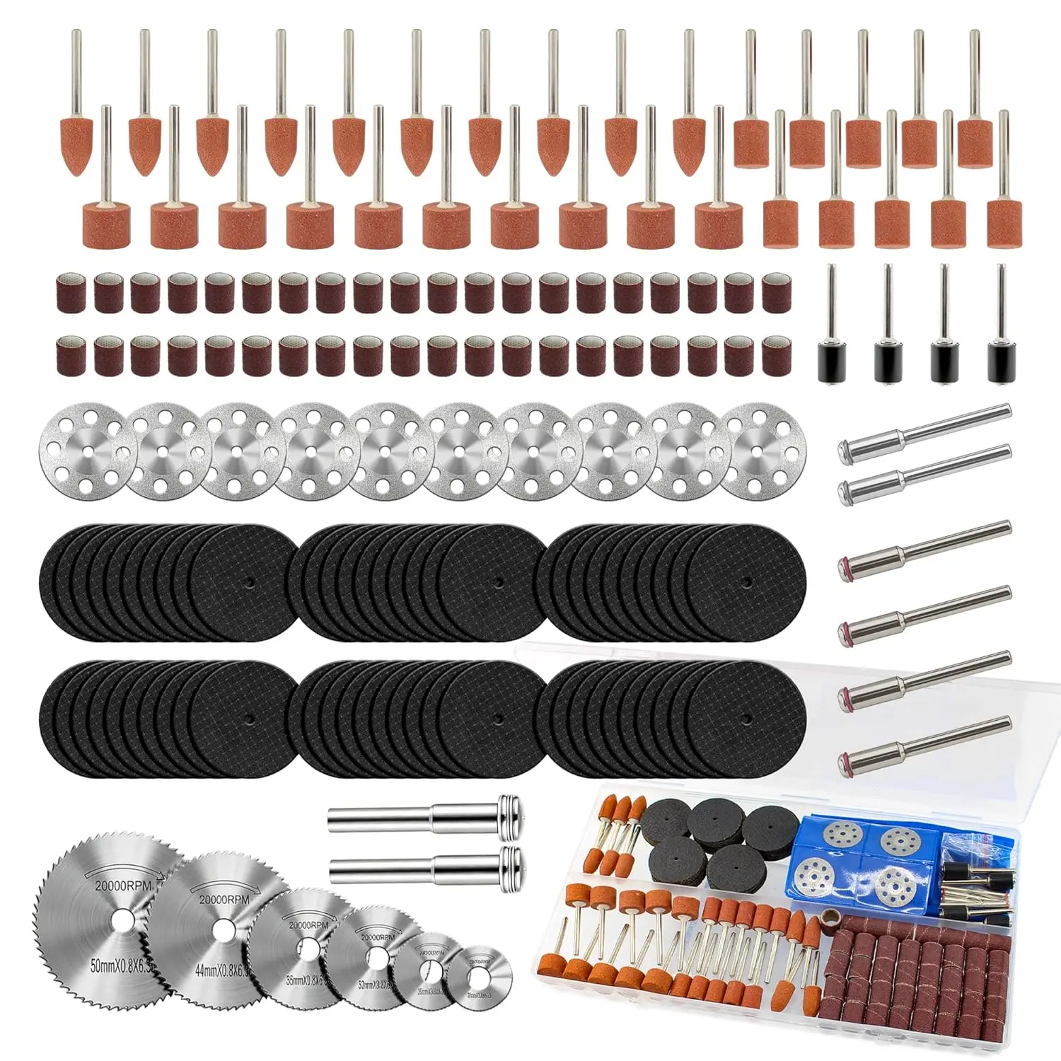 148Pcs Sanding Drums & Cutting Wheel Kit for Dremel Rotary Tools, 1/8" Shank Dremel Tool Accessories for Wood, Metal, Plastic, Jade, Gemstones, Curved Surfaces (Cutting, Rust Removal, Polishing)