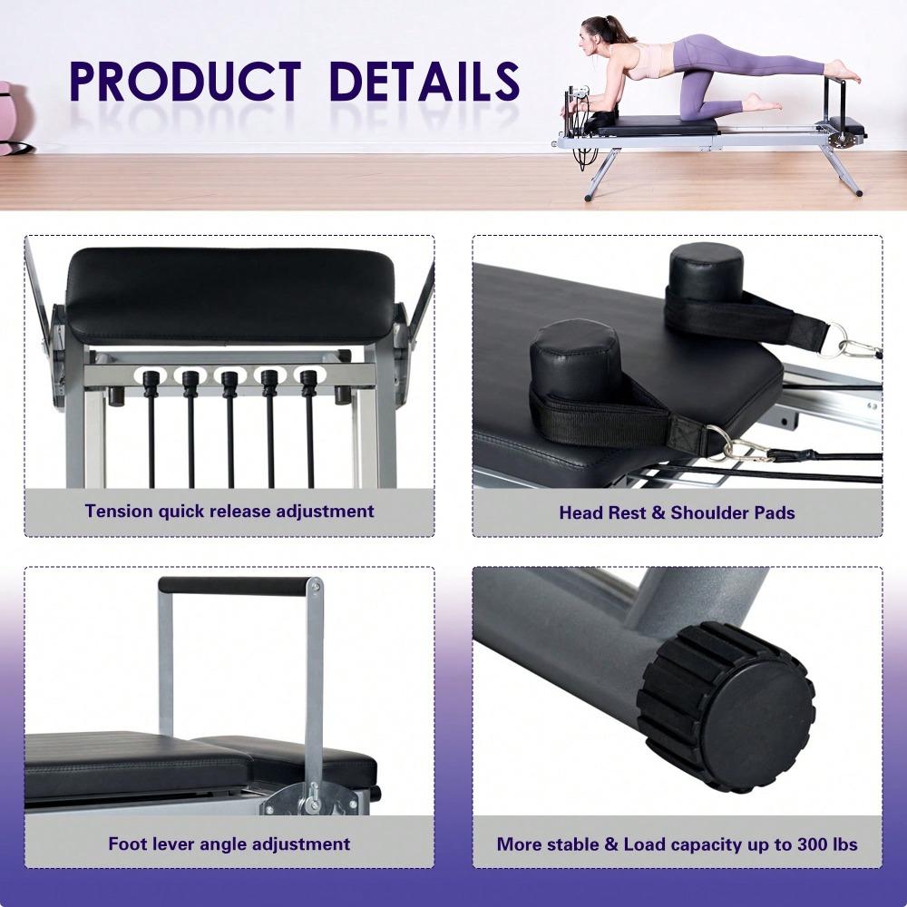 Pilates Reformer Machine, Indoor Pilates Reformer With High Strength Alloy Springs, Foldable Pilates Reformer For Home Gym
