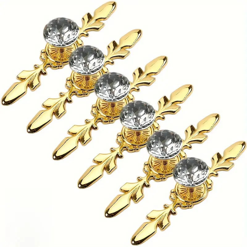 6pcs - Bright Chrome Luxury Glass Diamond Pull Handles, Single Hole Door Knobs, Interior Door Knobs, Suitable for Cabinets, Wardrobes, Drawers, Scre Included
