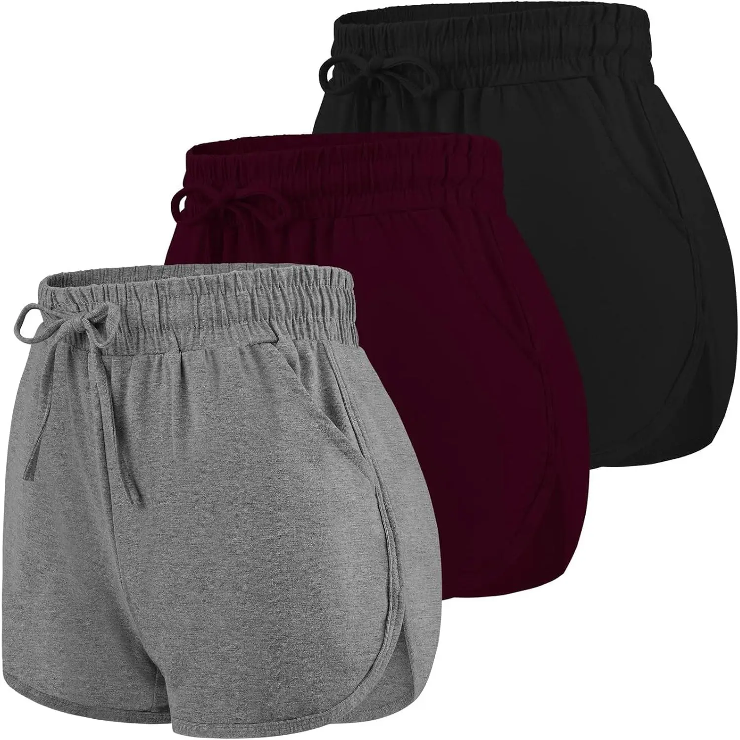 3 Packs Women Sport Shorts Cotton Yoga Running Workout Shorts Summer Athletic Pant with Drawstring and Pockets