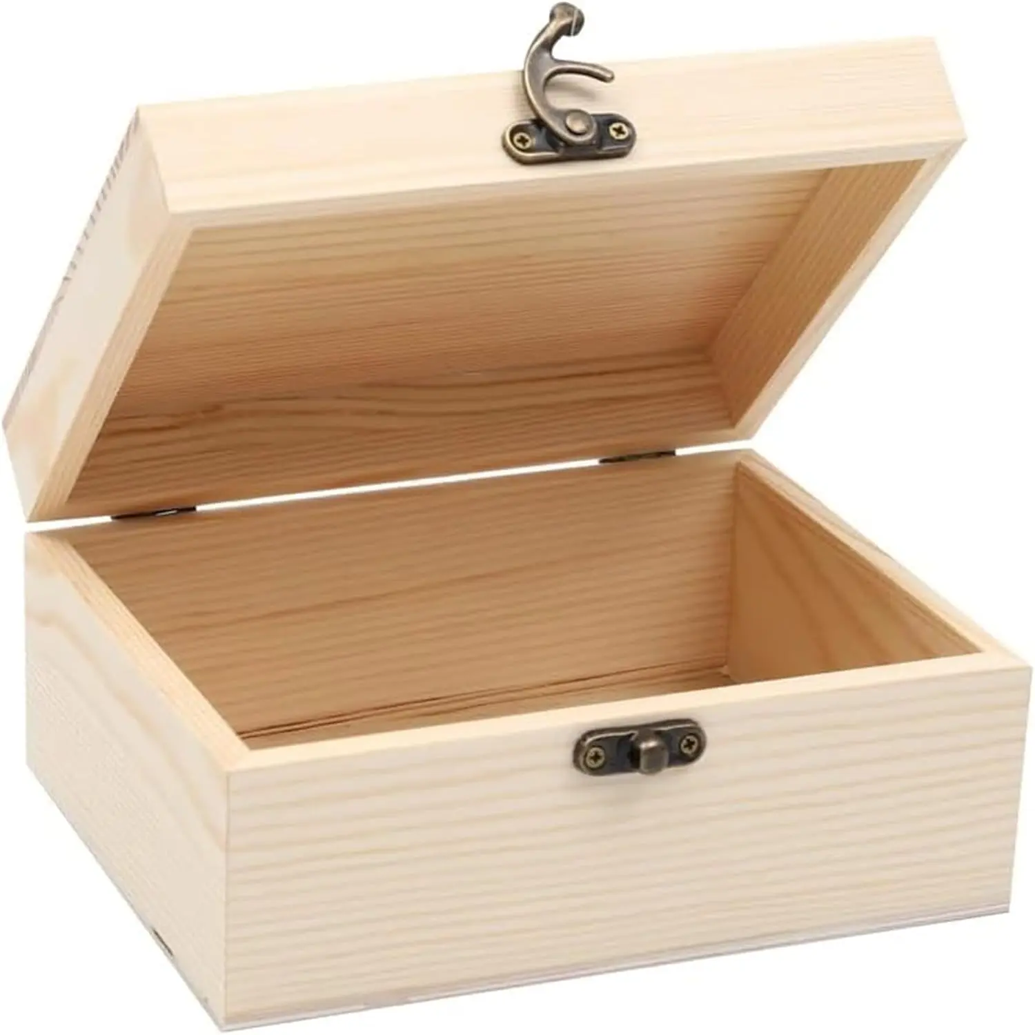 (1-Pack Unfinished Unpainted Wooden Box with Hinged Lid for Crafts DIY Storage  Plain Pine Box - Small 6.7"x5.1"x3.1"
