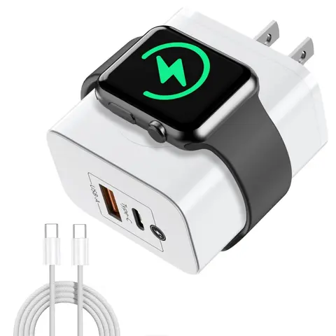 3‑in‑1 Travel Charger Block with Cable, Portable Wall Charger Set, PD 23W Fast Charging, Compatible with iPhone, Apple Watch Series, Samsung, Android, Charger for iPhone
