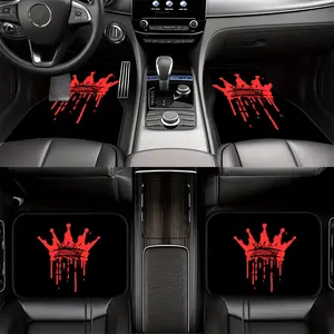 4pcs, red crown print pattern black car floor mat, full coverage car floor mat four-season universal model, XPE non-slip and wear-resistant car mat is suitable for car interiors, fine-grained car carpets, Christmas gifts.