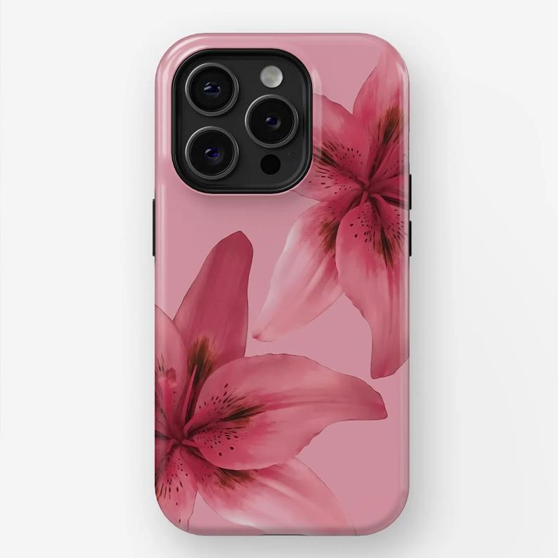 TIGER LILY CASE, Flower Phone case, Pink Lily Case, suitable for Samsung Galaxy 23 24 25 5G iPhone 17 ProMax Air 16 plus cases  15 pro max 14, 13, 12 with screen protector |     Beautiful phone case |     Shockproof protective case |     Smart  phone case