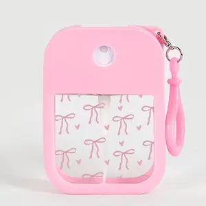 Cute Bow Print 38ML Portable Spray Bottle, Reusable Travel Hand Sanitizer Alcohol Disinfectant, Mini Liquid Container for Outdoor Use