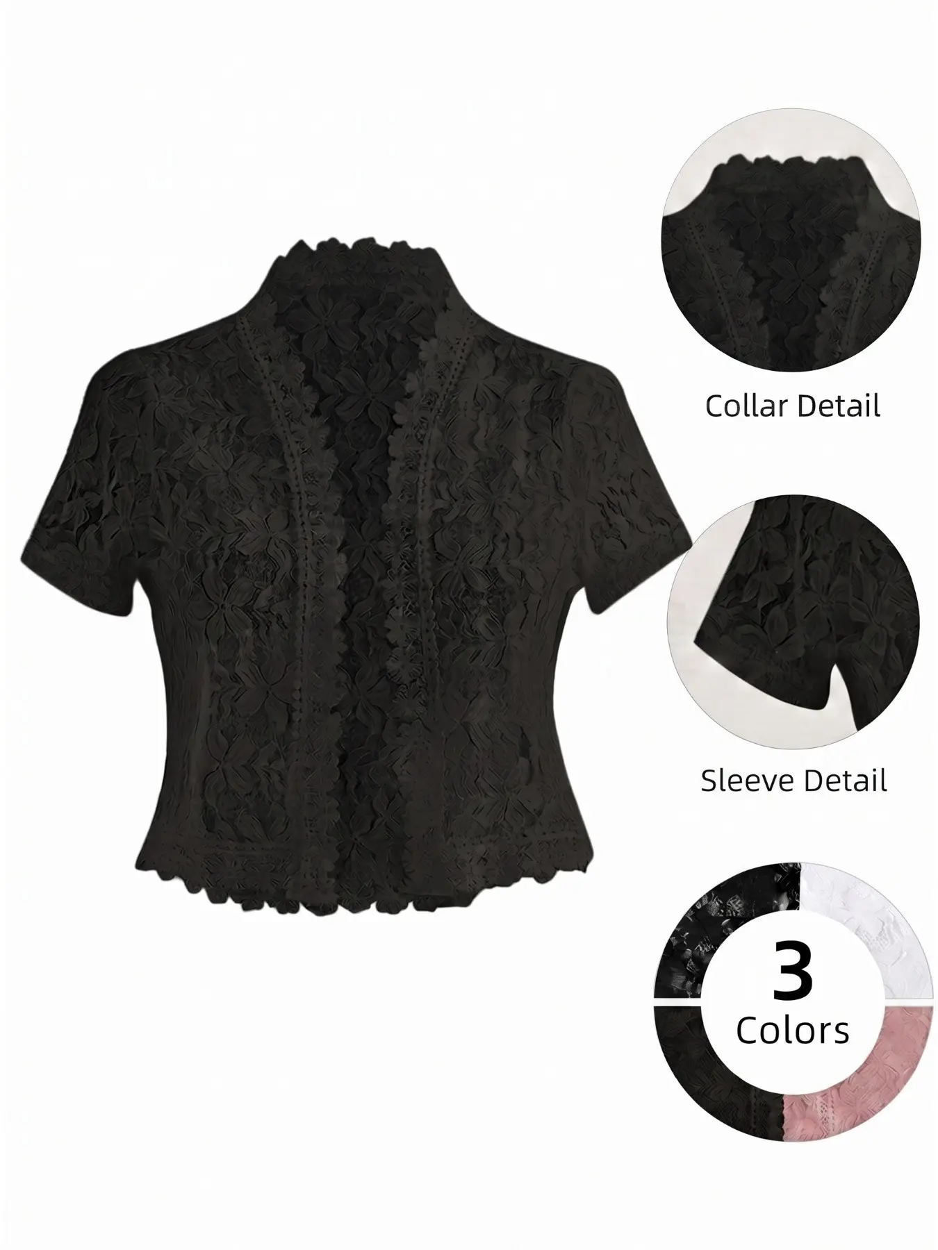 Women Summer Solid Lace Patchwork Open Front Cardigan, Lightweight Breathable Casual Outerwear, Soft Flowy Cover Up, Arm‑Slimming Layering Cardigan for Beach Holiday Vacation Evening Party Daily Wear