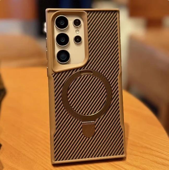 Compatible with New Carbon Fiber Texture  Phone Case for S25 Ultra/S24/S23/S22 With Invisible Kickstand Shockproof PC Hard Cover HNXMY-2