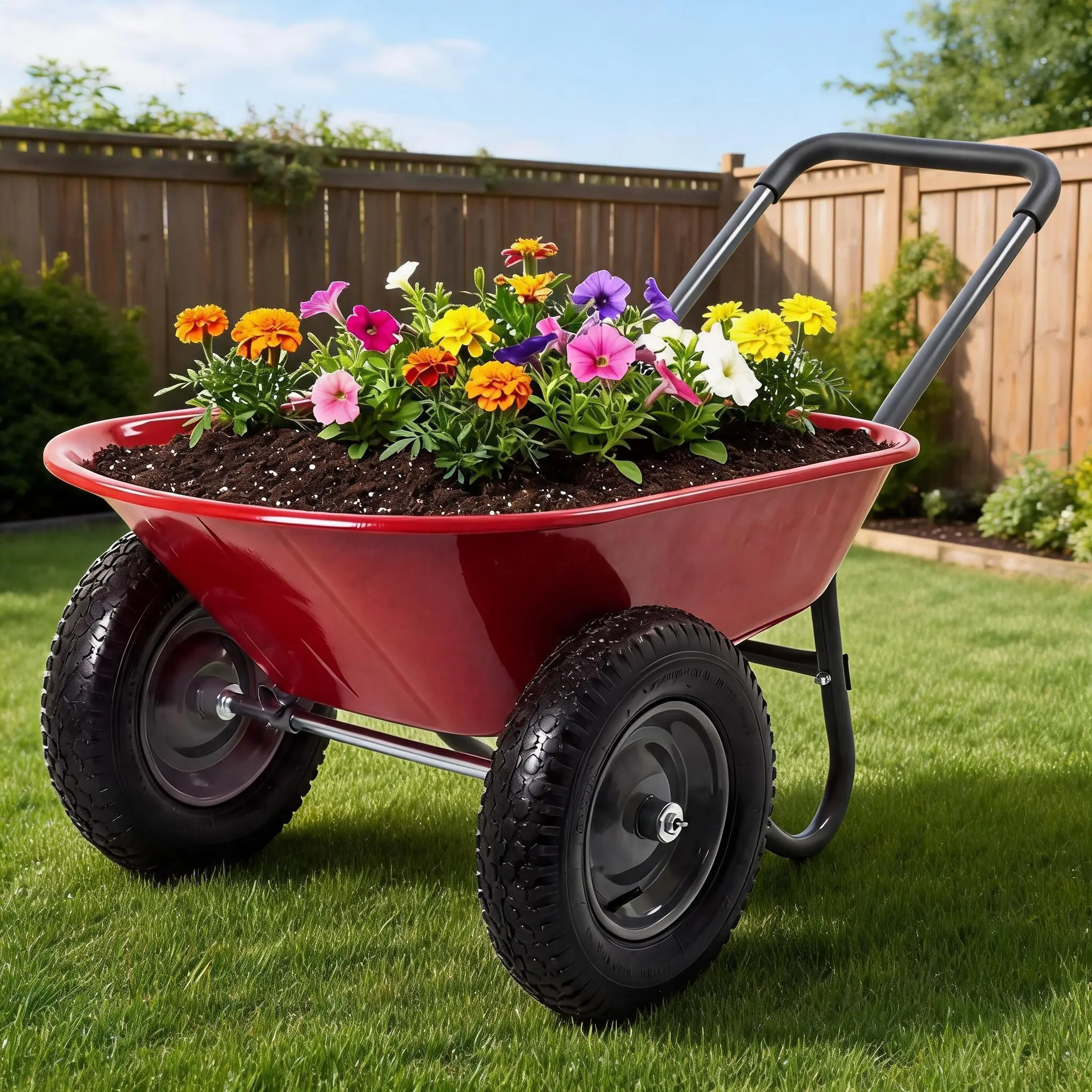 GARVEE 14-in Pneumatic Tire Set Wheelbarrow Garden Wagon Cart with Push Handle, Easy Dumping Utility Cart for Lawn Work & Farm Gardening