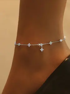 S925 Silver Clover Anklet for Women, Elegant Zircon-Embedded Foot Jewelry, Perfect for Daily Wear, Ideal Valentine's Gift, All Seasons