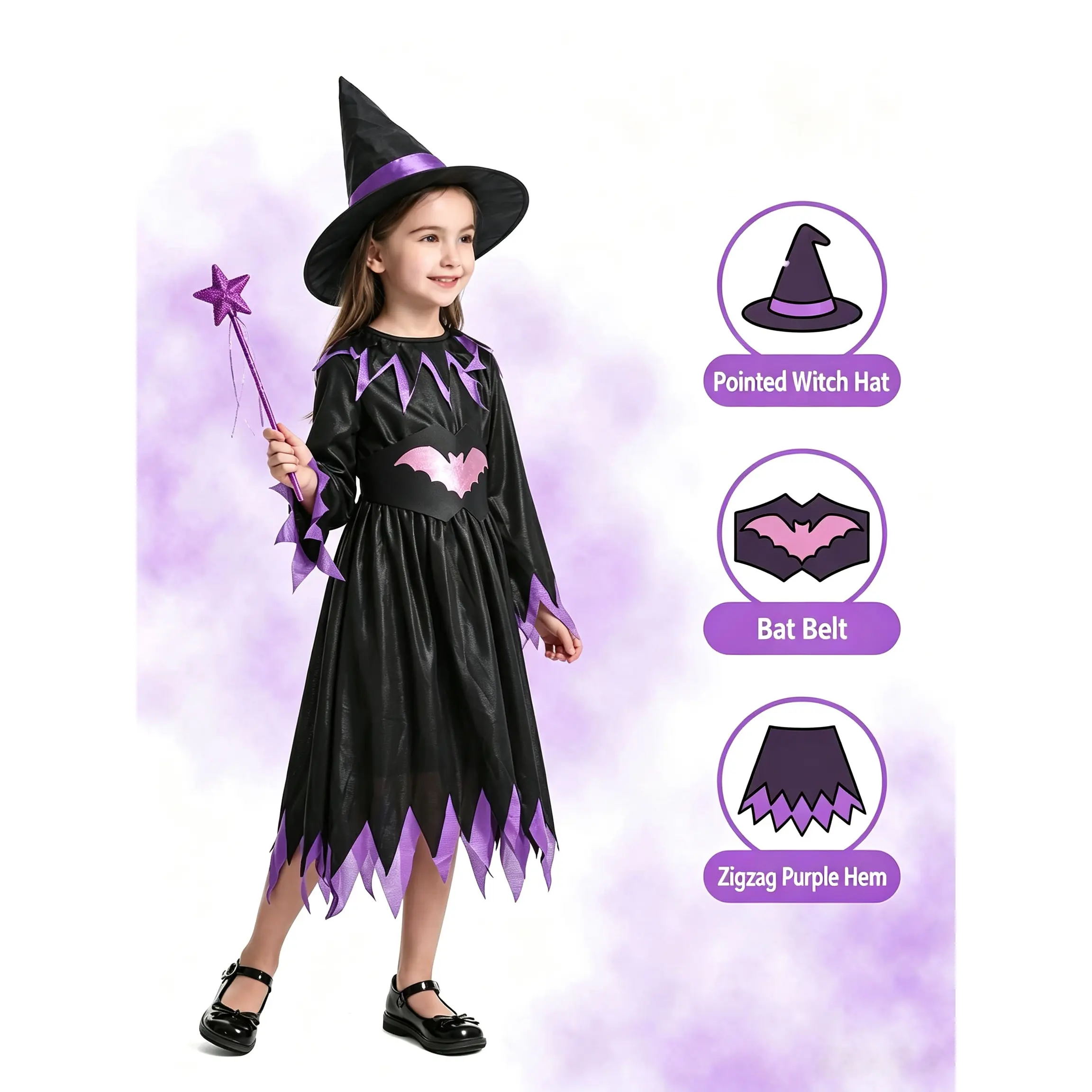 Girls Halloween Themed 1-Piece Fancy Dress - Pumpkin, Witch, Bat, Princess Costumes for Kids' Theme Party, Trick-or-Treat