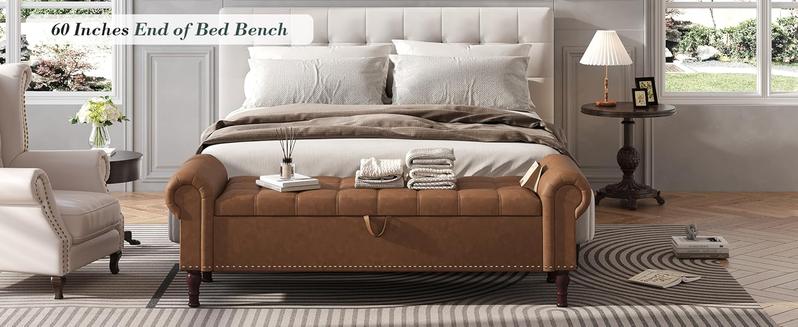 Apicizon 60”Ottoman with Storage, Queen Size End of Bed Storage Bench with Tufted Button, Upholstered Sitting Bench for Front Door Entrance,Bedroom