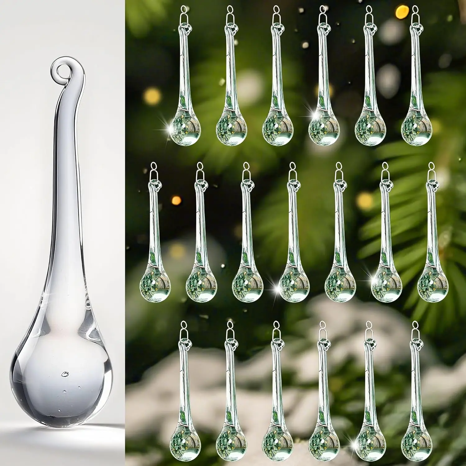 20 count Glass Raindrop Ornaments Glass Teardrop  Ornaments Clear Chandelier Drop Pendant Decorations for Christmas Tree Winter Party Supplies (3 Inch)