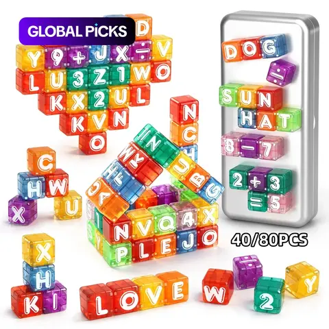 Magnetic Toys 40pcs/80pcs, Stem Learning Toy for Kids 3+, Preschool Learning Materials, Portable Alphabet Math Set, Montessori Gift for Boys Girls, Random Colors #GLOBAL PICKS
