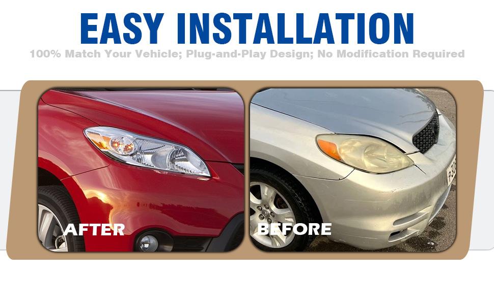 Headlight Assembly Compatible with 2009-2013 Toyota Matrix, Headlamp w/Bulbs Black Housing Amber Reflector Pair Left and Right # TO2502184, TO2503184