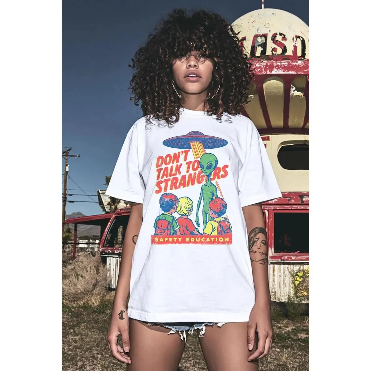 Retro Alien Safety Education Shirt, 80s Sci Fi UFO Graphic Tee